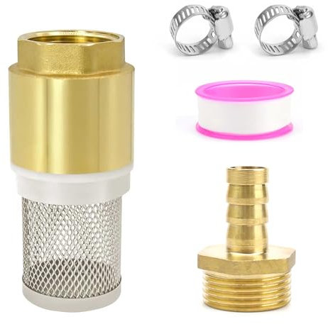 SRJQXH Valvola di Non Ritorno Acqua, 3/4 Valvola di Fondo, Filtro in Acciaio Inox, Ottone Filtro di Aspirazione in Otton, con Attacco Maschio da 3/4 e Nastro Grezzo, per Tubo Aspirazione, Pompa