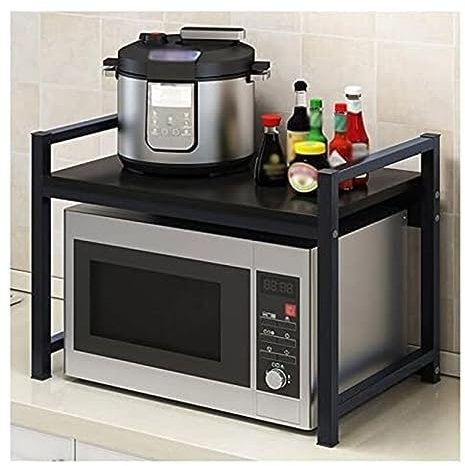Scaffale in legno per forno a microonde con telaio in acciaio a 2 ripiani da cucina