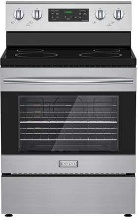 Empava Electric Range, Radiant Ceramic Cooktop with 4.8 Cu. Ft. Oven, 4 Cooking Elements, Steam Cleaning, Freestanding & Slide-in Stove in Stainless Steel,30 Inch, 240V(Power Cord Not Included)