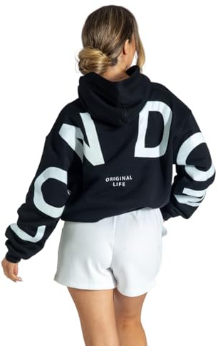 Lang Horn London Hoodies for Women UK Oversized Sweatshirts Letter Print Pullover Hoodie Women With Pocket and Drawstring XXL Black