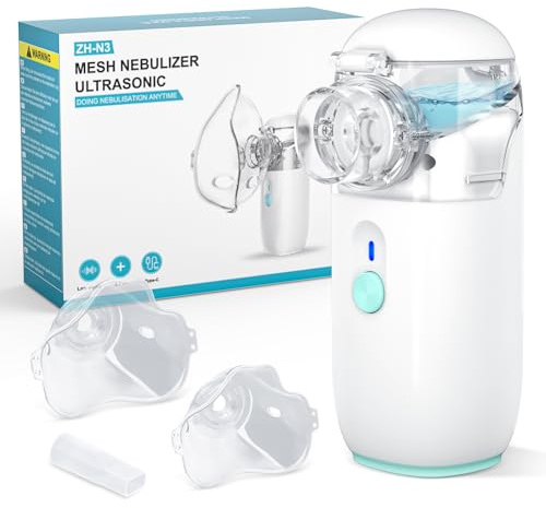 NAHKZNY Nebulisateur Inhalateur Portable Nébuliseur Silencieux Aérosol Rechargeable par Câble USB Efficace pour Adultes Enfants avec Accessoires Faciaux Embout Buccal