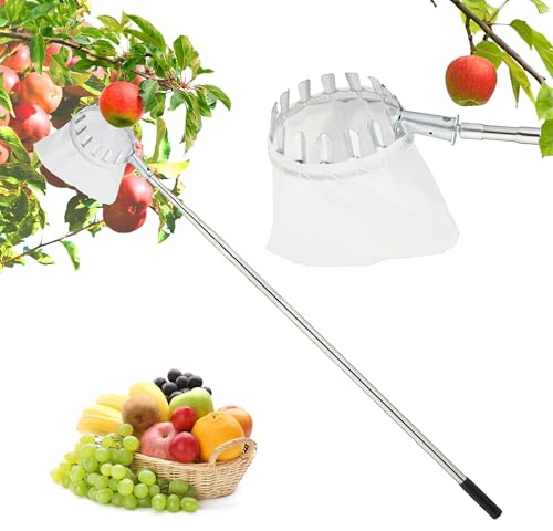 Relaxdays Raccogli Frutta Telescopico, 4 m, Raccoglitore Albero con Sacco per Raccolta di Ciliegie, Mele, Fichi, Prugne