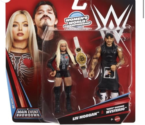 Mattel WWE Main Event Showdown Action Figures 2-Pack with Accessory, Series #25 ”Dirty” Dominik Mysterio & Liv Morgan Collectible Set, 6-inch