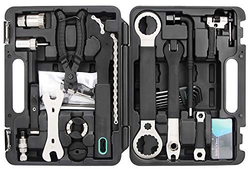 Kit d'outils de réparation de vélo - Boîte à outils universelle multifonction pour tous types de vélo avec équipement d'entretien essentiel et mallette de rangement en plastique