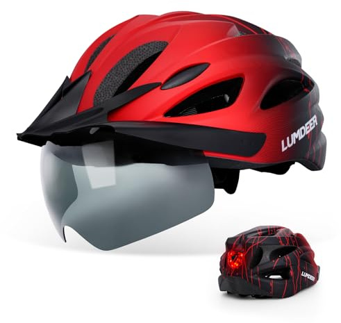 LUMDEER GENERUP Adult Bike Helmet 3 in 1 with Visor & Lights & Goggles - Certified Bicycle Helmet Lightweight Premium Quality, Adjustable Dial & Straps, Interior Padding, Air Vents for Men Women