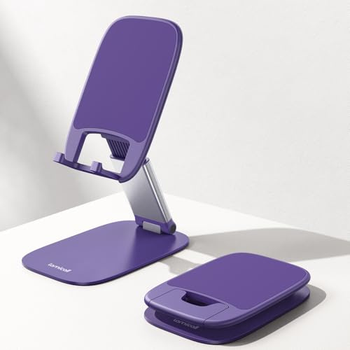 Lamicall Cell Phone Stand for Desk - [Ultra-Thin] Foldable Mobile Phone Holder, Height Adjustable Phone Stand for iPhone 17 16 15 14 13 Pro Max Plus Air Mini, S25 S24, 4-8 Mobile Phones - Purple