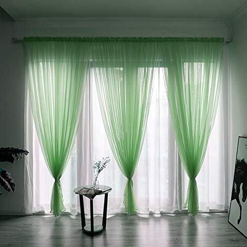 BOYOUTH Rideaux transparents de couleur unie, gaze de fenêtre avec passe-tringle pour chambre à coucher, salon, hôtel, vert clair, 1 panneau, 99 x 198 cm
