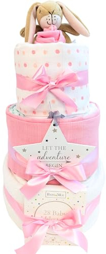 New Baby Gifts for New Born Baby Gift Set 3 Tier Nappy Cake Baby Gift Hamper Present for Baby Showers & New Parent Gifts Guess How Much I Love You (Girl)