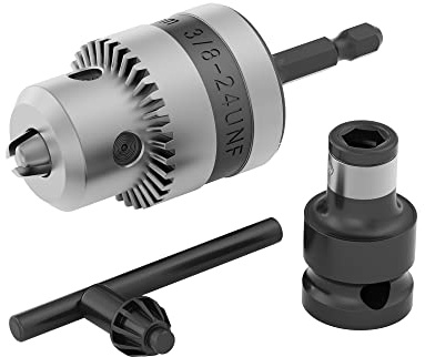 Renekton 3/8” Drill Chuck with 1/4” Quick Change Hex Drive, Convert Impact Driver Hammer and Wrench to Drill