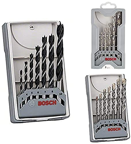 Bosch 2607017034 Professional 7-Piece Robust Line Brad Point Drill Bit Set, Black/Silver + Bosch Professional 7-Piece Mini X-Line Metal Drill Bit Set