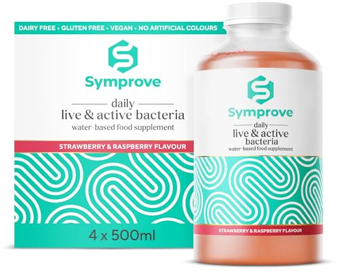 Symprove Liquid Probiotic, Billions of Live & Active Bacteria, Strawberry & Raspberry Flavour, Water-Based, Dairy & Gluten Free, Vegan (4 x 500ml)