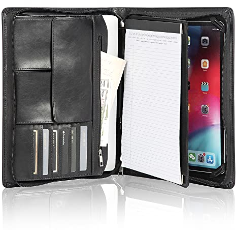 Calfinder Konferensmapp veganskt läder, affärsmapp med handtag, skrivmapp med klämbräda A4, surfplattemapp för iPad pro 12,9 (2018/2020/2021), svart