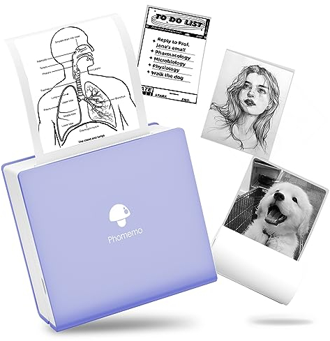 Phomemo M02 Mini Drucker, Tragbarer Drucker für iOS and Android Smartphone, Mini Printer Bluetooth Etikettendrucker für Studium, Notizen, Bilder, Fotos, Tagebücher, Heimwerken-Lila