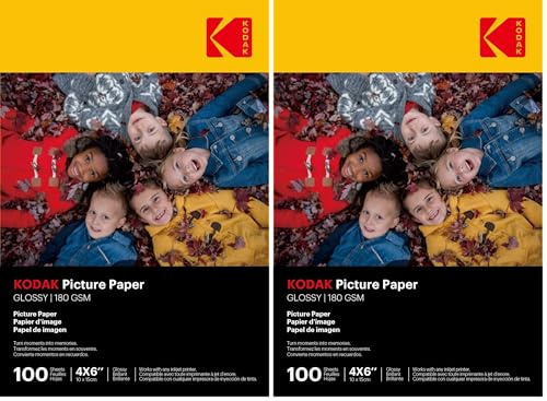 KODAK 9891161: 100 hojas de papel fotográfico 180 g/m², brillante, tamaño A6 (10 x 15 cm), impresión de inyección de tinta (Paquete de 2)