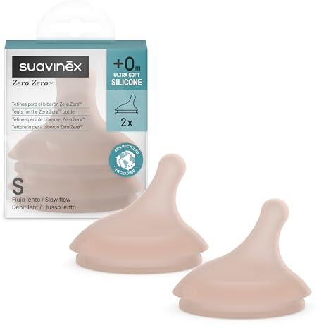 Suavinex, Set med 2 x Zero Zero Colic Flasknapp, långsam flödeshastighet (S), långsamt flöde, låg vätska, perfekt för första dagarna, Zero Zero Flasköpp, silikon, 0 M, djup