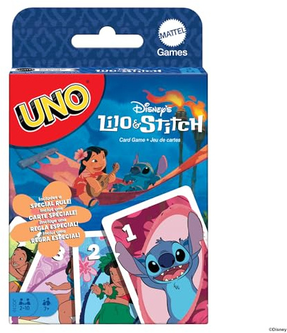 Mattel Games UNO Disneys Lilo und Stitch Kartenspiel für Kinder, Erwachsene und Familien mit Karten und Regeln, die auf dem Film basieren, JCC10