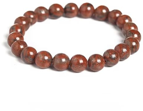 Röd Sesamjaspis armband | 100% äkta naturstenar | bekvämt och elegant | koreanskt elastiskt snöre och smyckeskrin medföljer (Röd Sesamjaspis, 6mm)