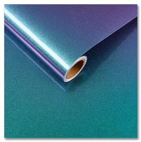 CRE8TIVE Shimmer Iridescent Glitter Wallpaper Stick and Peel Teal Green Blue Purple Contact Paper for Countertops Waterproof 12x80 Adhesive Glossy Holographic Glitter Vinyl Wrap for Bedroom Cabinets