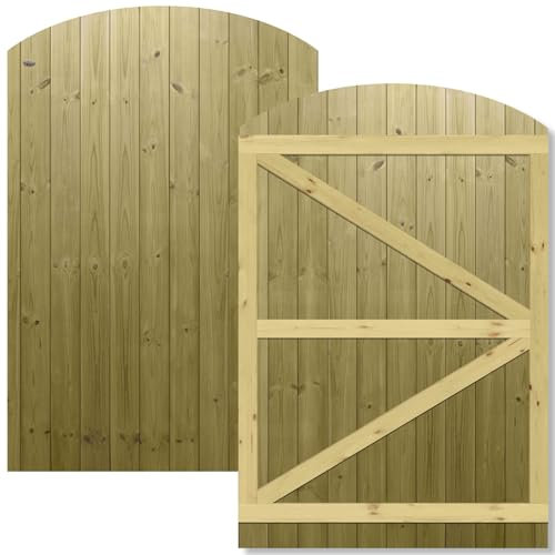 Arch Top Wooden Garden Gate 6x4ft - Tongue & Groove Fully Framed Treated Timber Door, H:6ft x W:4ft Ideal for Outdoor Pathway Home Access (High: 180cm x Wide: 120cm)