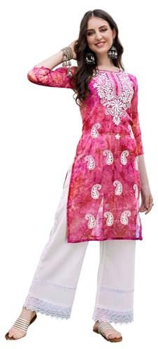 EthnicJunction Georgette Women's Geogette Chikankari Embroidery Straight Kurta | Summer Kurti | Short Kurti for Women | Top for Office | Women's Tunics