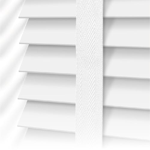 EV DEKOR Faux Wood Window Blinds with Tape, 50mm Slats, Easy Fit Home Office Venetian Blinds (120 X 150cm) - White window blinds