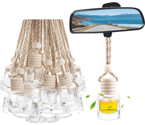 30 pièces Diffuseur Suspendu de Voiture, 8ml Bouteilles de Parfum en Verre Rechargeables. Désodorisant et Pendentif pour Huiles Essentielles. Parfait pour Aromathérapie et Décor de Rétroviseur