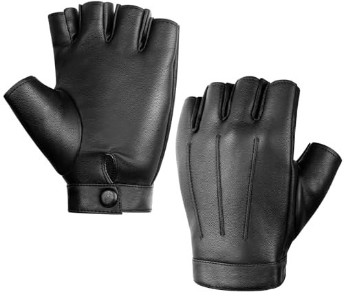 Kiiwah Lederhandschuhe Fingerlose für Herren Damen Winter Leder Autohandschuhe Touchscreen Fingerlose Handschuhe Schwarz Punk Halbfinger Motorradhandschuhe für Fahren Trainieren Outdoor