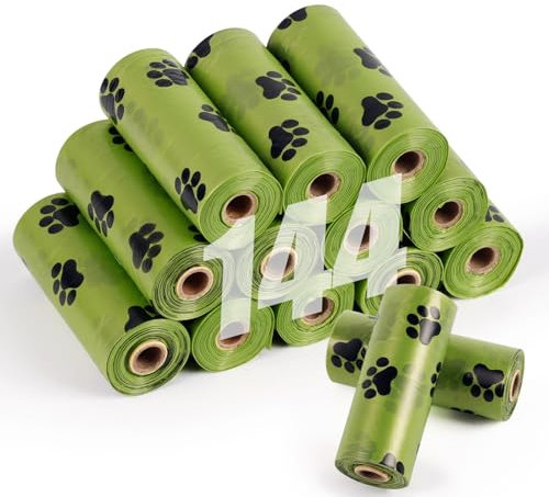 AMFUN Hundekotbeutel, 12 Rollen 144 Stück Auslaufsichere Kotbeutel, Hunde Kotbeutel Rollen, Hundetüten Nachfüllpackung, Grün