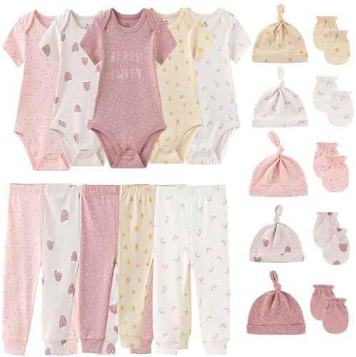 Kiddiezoom Unisex Baby Layette Essentials presentset kläder set 19 delar, Kärlek Lotus rosa, 3-6 Months