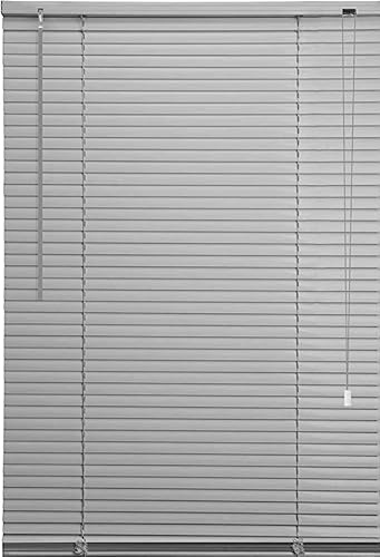 Ruby Deals PVC Venetian Blind Blinds Window (Grey 240W x 213H cm) | 25mm Thin Slats Trimmable Window Blinds Treatments Easy Fit Curtains with Metal Headrail & Fittings Home Office
