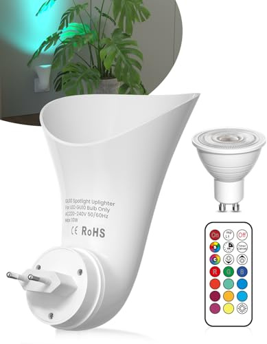 BrightArk Plug in GU10 Wall Uplighter Lamp with Timer & Memory Function, Spotlights with GU10 Socket, Plugin Wall Wash Lamp with Remote Control, Indirect Lighting Inside (LED RGB Bulb Included)