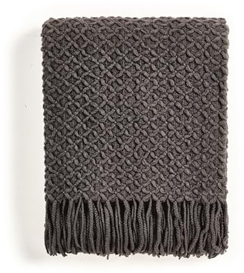 CREVENT Coperta lavorata a maglia in stile bohémien, per divano, sedia, letto, decorazione per la casa, morbida, calda, accogliente, leggera, per primavera, estate e autunno (127 x 152 cm, cioccolato)