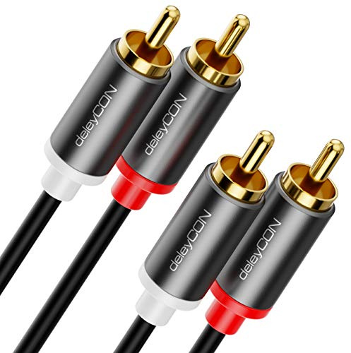 deleyCON 10m Cinch Kabel RCA HiFi Audio Kabel Audiokabel Vergoldete Metallstecker für Heimkino Stereoanlage Verstärker HiFi-Receiver Blu-Ray Player (Extra Dünn & Flexibel)