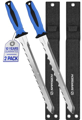 Professional Insulation Knife – Stainless Steel Serrated Saw Foam Cutter for Loft Insulation, Rockwool, Polystyrene & PIR/XPS Foam Board - Patented Ergonomic Handle, Safety Sheath & Ruler