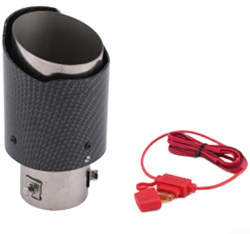 Stainless Steel Tail Pipe Exhaust Tip Featuring LED Flame Effect Lighting and Carbon Fiber Pattern, Compatible with Multiple Vehicle Exhaust Systems (D)