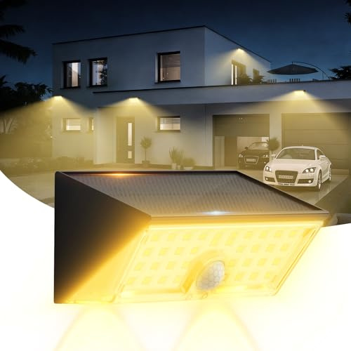 Smiling Shark WL-06L solcellslampor utomhus med rörelsedetektor, dubbel funktion LED vägglampa sol utomhus 4 lägen IP65 vattentät superljus solcell varmvit för trädgård terrass garage