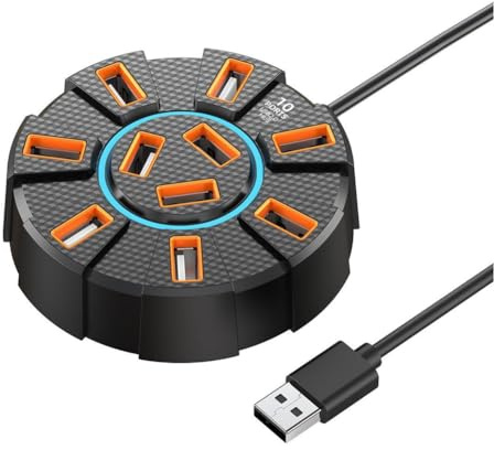 YRREATY USB 2.0 Hub Multi Splitter Adapter 5Gbps High Speed USB Splitter Power Adapter Multiple Expander för PC Laptop, 10 Portar