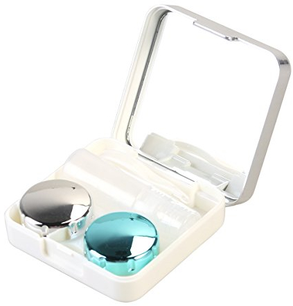 Caja de Lentes de Contacto Kit de Viaje ROSENICE Estuche Lentillas con Pinza Aplicador Palo Botella de Solución Espejo Incorporado (Blanco Plata)