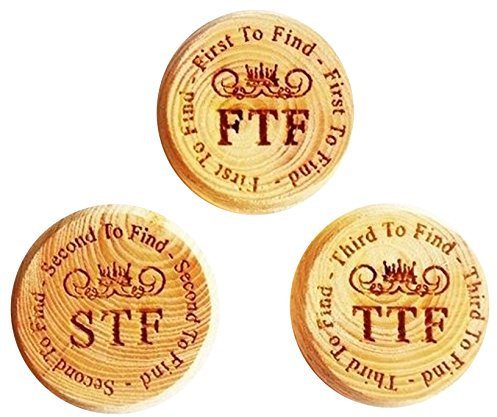 geo-versand 3 x Woodies FTF, STF, TTF Holz Coin Token Geocaching FTF Tauschen ERstfinder