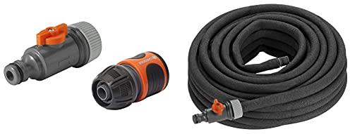 Tuyau d'Arrosage Micro-Poreux de Gardena & Kit de Raccordement avec Vanne de Régulation - Unité de Raccords pour l'Irrigation