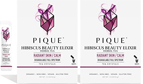 Pique Organic Hibiscus Tea Crystals - Powerful Antioxidants and Caffeine-Free Herbal Tea, Real Egyptian Flower for Glowing Skin - 28 Single Serve Sticks (Pack of 2)