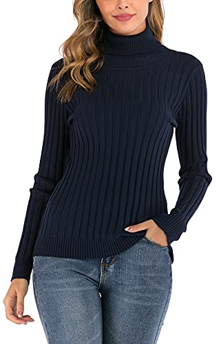 Enjoyoself Pull Femme Col Roulé Tricot Hiver Chaud Thermal Chic Ajusté Moderne Serré Col Montant Confortable sous-Pull Basique Pullover Laine Top Haut Manches Longues Vintage