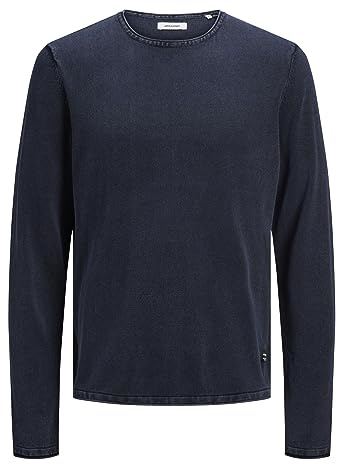 JACK & JONES Herren Strickpullover Rundhals Basic Langarm Sweater Baumwolle Shirt JJEHILL, Blau (Navy Blazer Navy Blazer), XL