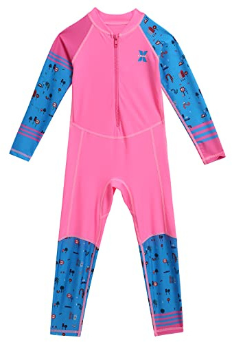 IMEKIS Traje de baño de manga larga para niños y niñas, traje de baño de una pieza de cuerpo completo, traje de neopreno para surf, protección UV, UPF 50+, traje de baño para deportes acuáticos de 2 a