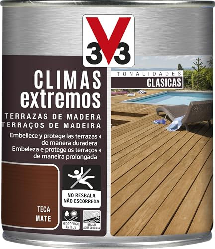 V33 Protector Terrazas De Madera Climas Extremos Mate Teca 0,75L