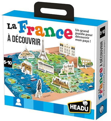 HEADU - La France À Découvrir - Un Grand Puzzle pour Découvrir Mon Pays ! | Jeu Educatif 4 5 6 7 8 9 Ans, Jeux en Boîte pour Enfants, Cadeau Enfants, Cadeau Fille, Cadeau Garçon, Made in Italy