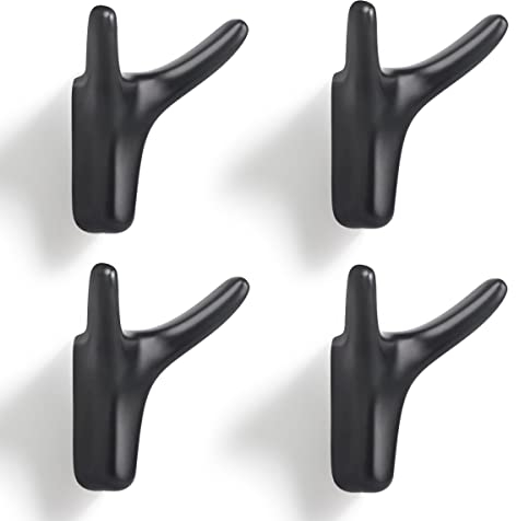 GUWINA 4 Stück Doppelt Wandhaken, Garderobenhaken Wandmontage Kleiderhaken Zinklegierung Handtuchhaken Ideal für Badezimmer Küche Schlafzimmer Mehrzweckhaken Mantelhaken mit Schrauben (Mattschwarz)