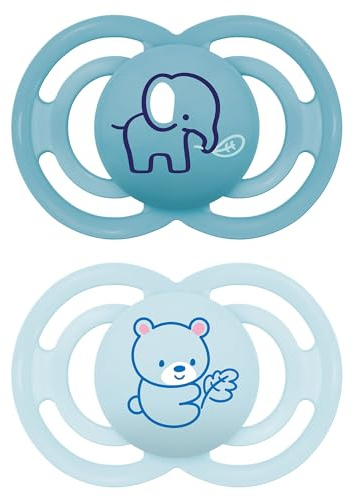 MAM Schnuller, ab 16 Monaten, extra dünner und flexibler Sauger, flach und symmetrisch, aus Skin Soft Silikon, leicht anzunehmen, mit selbststerilisierender Box, Perfect, Mattblau, 2 Stück