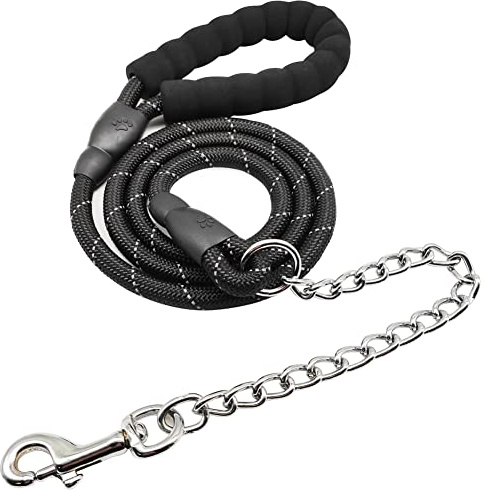 BTINESFUL 6FT Chewproof Dog Leash, Strong Nylon Rope with Anti-Chewing Chain and Padded Handle for Medium Large Dogs Outdoor Training Walking Hiking