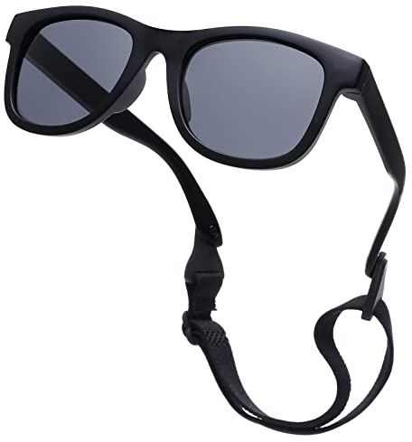 Pro Acme TPEE Polarized Baby Sunglasses with Strap Flexible Durable Toddler Sunglasses for 0-24 Months (Black Frame | Grey Lens)